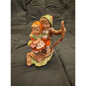 Hand Painted Ceramic Figurine of Boy & Girl Hikers